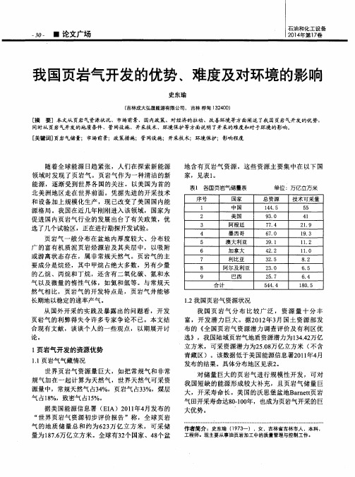 我国页岩气开发的优势、难度及对环境的影响