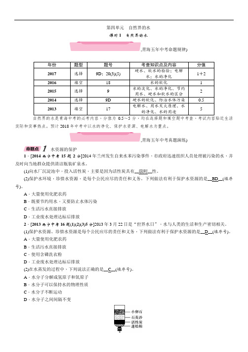 2018年中考化学课时1 自然界的水