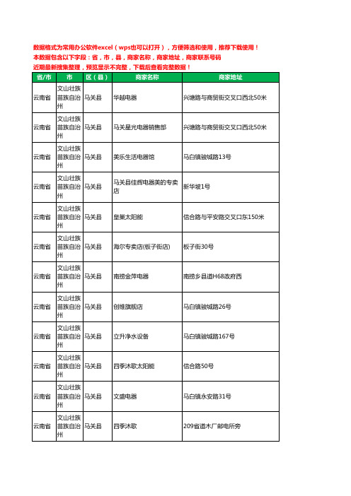 2020新版云南省文山壮族苗族自治州马关县家用电器工商企业公司商家名录名单联系电话号码地址大全53家