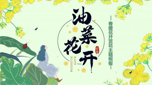 插画可爱小清新春季油菜花开PPT模板