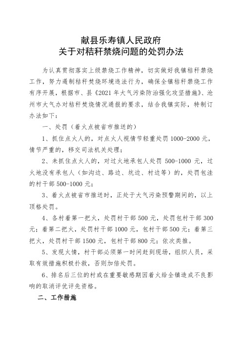 乐寿镇关于对秸秆禁烧问题的处罚办法