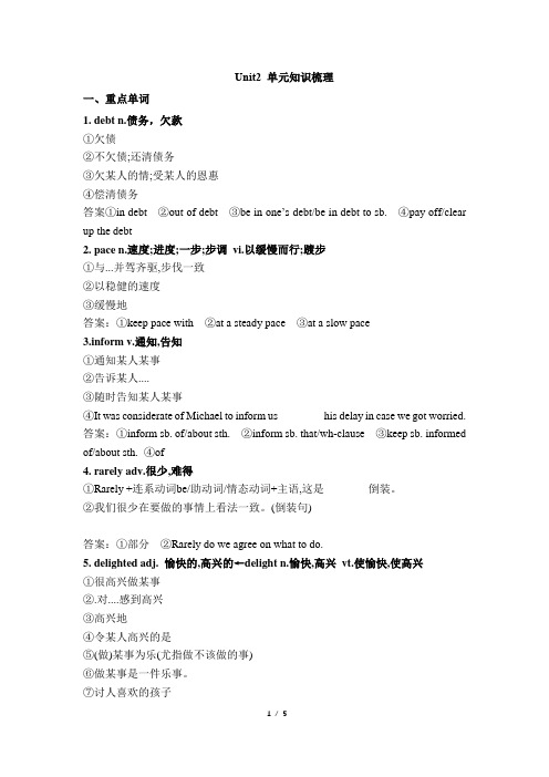 外研版高二英语选择性必修第一册(2019版)_Unit2_单元知识梳理