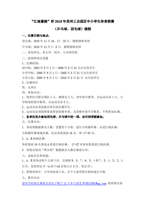 江南嘉捷杯2018年苏州工业园区中小学生体育联赛