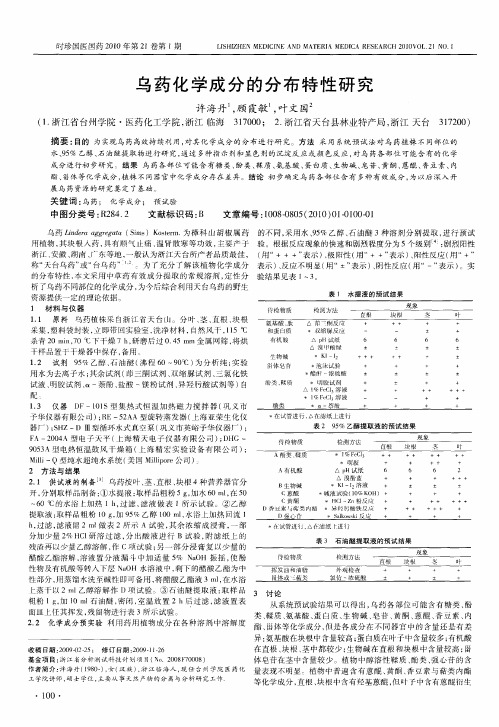 乌药化学成分的分布特性研究