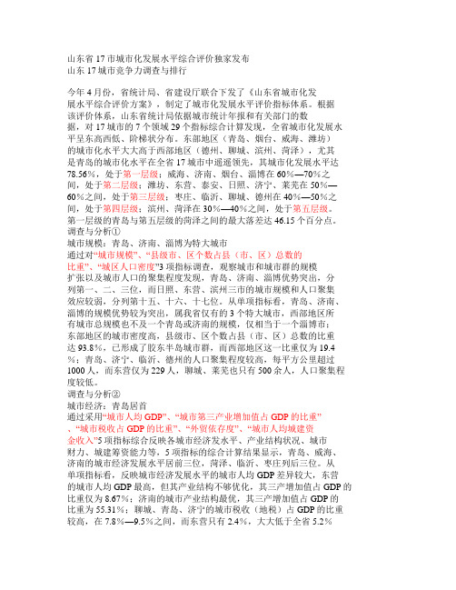 山东省17市城市化发展水平综合评价