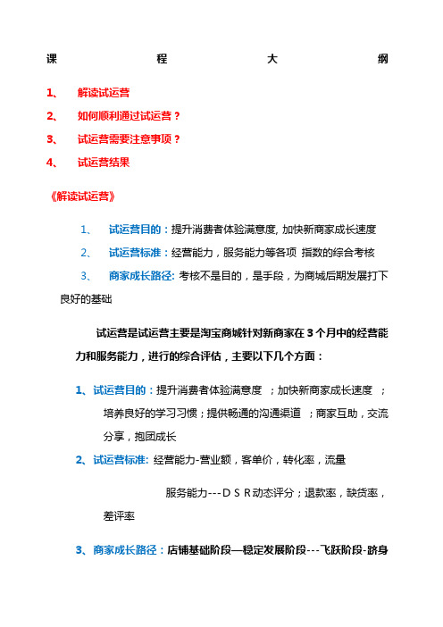 淘宝商城培训试运营课程大纲则灵新版