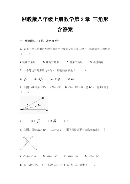 湘教版八年级上册数学第2章 三角形 含答案