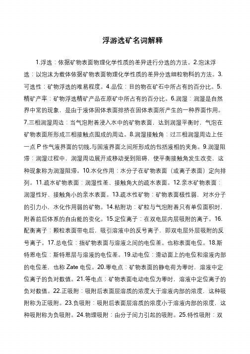 浮游选矿名词解释
