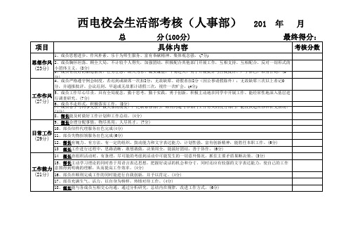 学生会生活部考核表