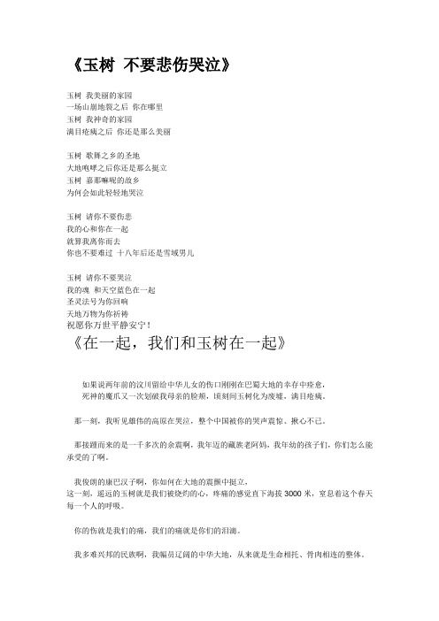 玉树 不要悲伤哭泣
