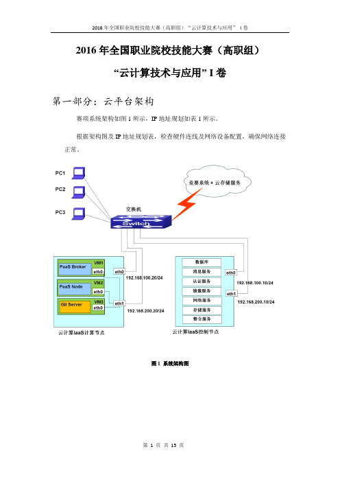 2016年全国高职云计算技术与应用I卷