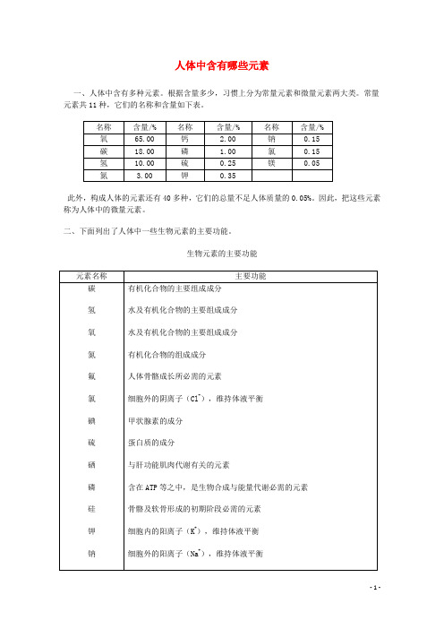高中化学2.1摄取人体必需的化学元素_人体中含有哪些元素素材2苏教版选修1