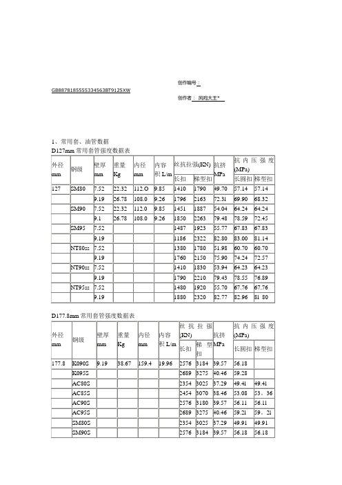 常用套、油管数据