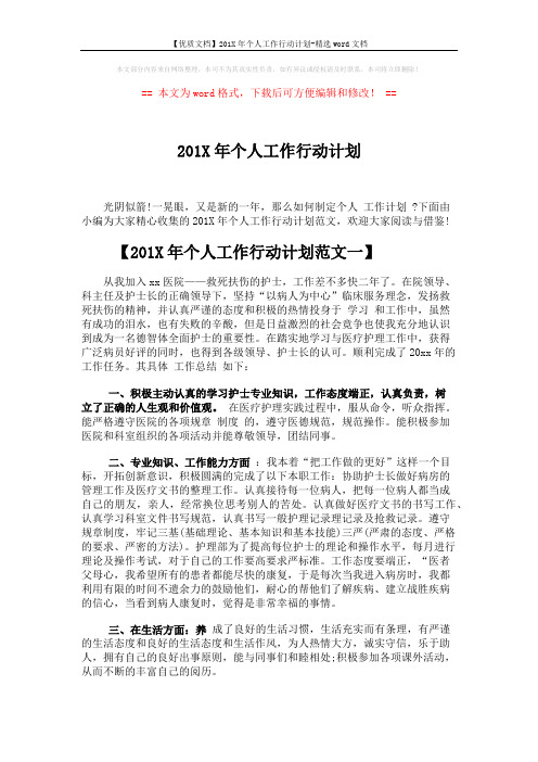 【优质文档】201X年个人工作行动计划-精选word文档 (4页)
