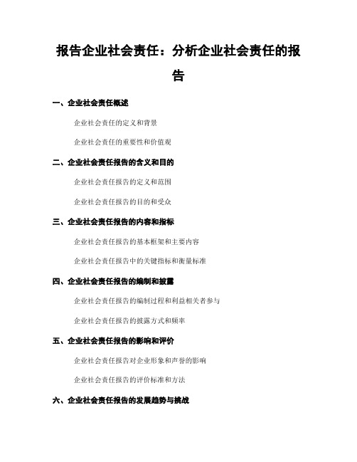 报告企业社会责任：分析企业社会责任的报告