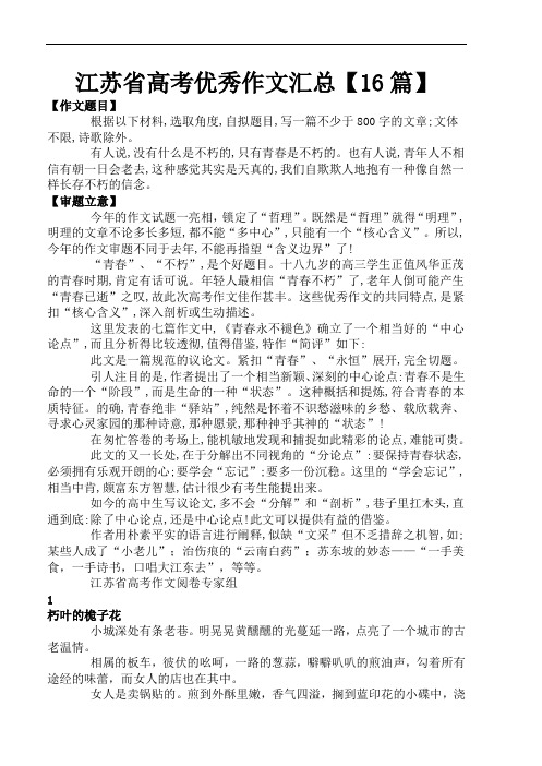 高考作文范文欣赏_高考满分作文_江苏省高考优秀作文汇总