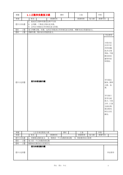 黑龙江省兰西县北安中学七年级数学《第一章复习课》导学案(无答案)