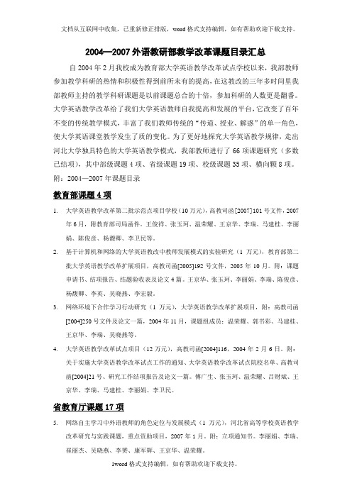 20042007外语教研部教学改革课题目录汇总