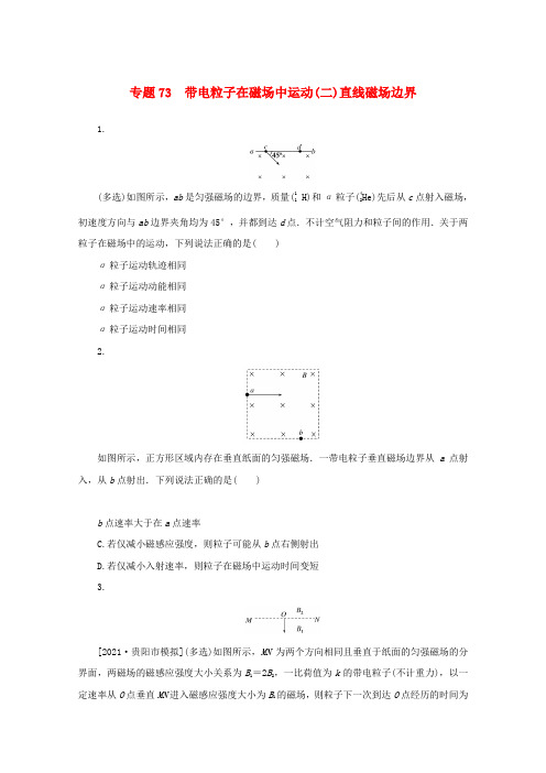 高考物理一轮复习专题73带电粒子在磁场中运动(二)直线磁场边界练习(含解析)