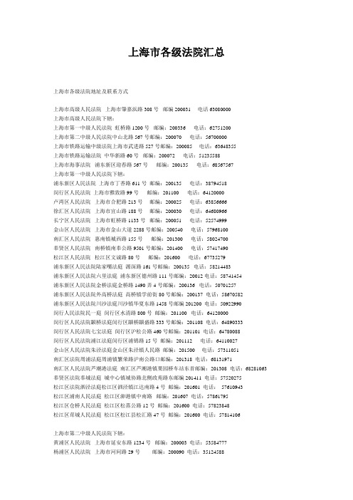 上海市各级法院汇总