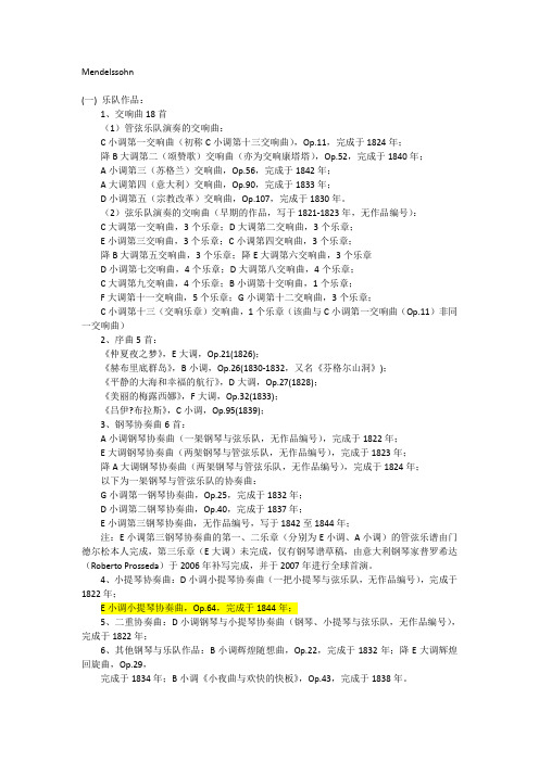 门德尔松作品列表