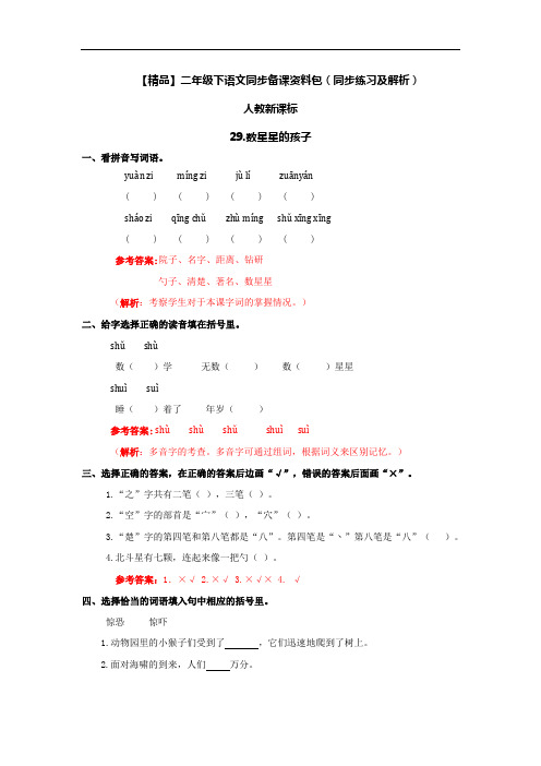 【精品】29.数星星的孩子(同步练习及解析)-人教新课标-二年级语文下册