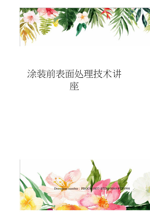 涂装前表面处理技术讲座
