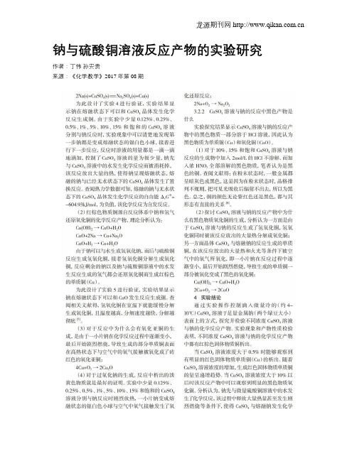 钠与硫酸铜溶液反应产物的实验研究