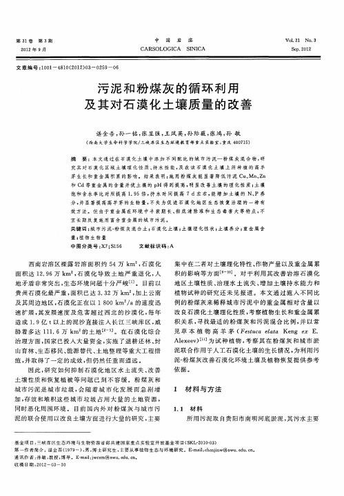 污泥和粉煤灰的循环利用及其对石漠化土壤质量的改善