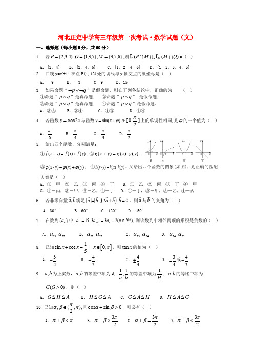 河北省正定中学2012届高三数学第一次考试 文