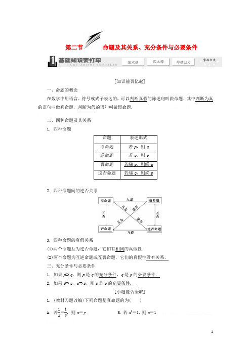 【三维设计】2014届高考数学一轮 (基础知识+高频考点+解题训练)命题及其关系、充分条件与必要条件