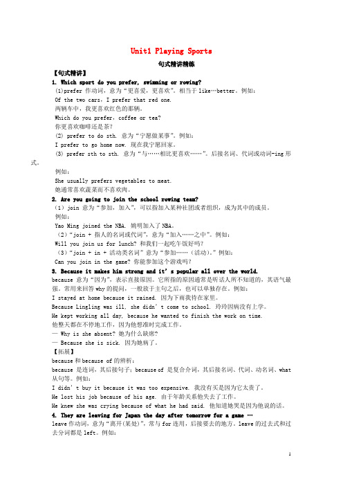 (假期一日一练)八年级英语上册 Unit 1 Playing Sports句式精讲精练 (新版)仁爱版