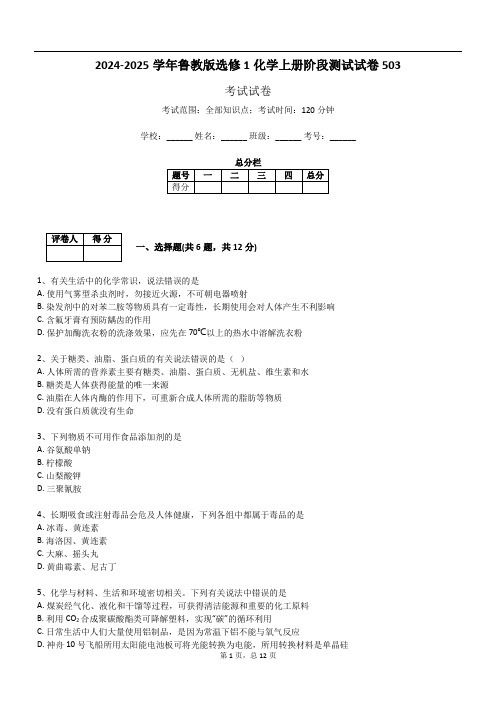 2024-2025学年鲁教版选修1化学上册阶段测试试卷503
