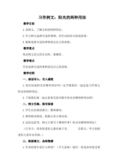 部编版六年级语文下册 第三单元 习作例文：阳光的两种用法  教案