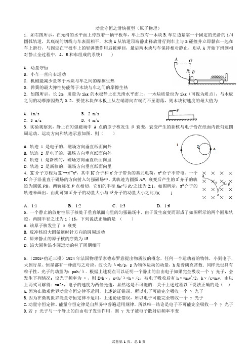 动量守恒之滑块模型(原子物理)