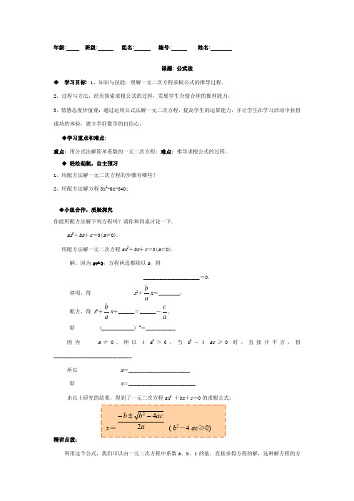 湘教版九年级上册数学导学案：2.2.2公式法(无答案)