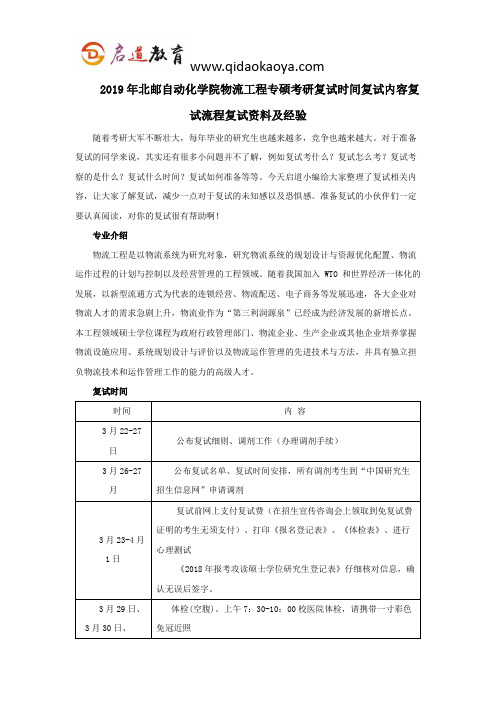 2019年北邮自动化学院物流工程专硕考研复试时间复试内容复试流程复试资料及经验