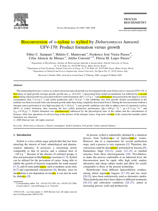 Bioconversion of D-xylose to xylitol by Debaryomyceshansenii UFV-170_ Product