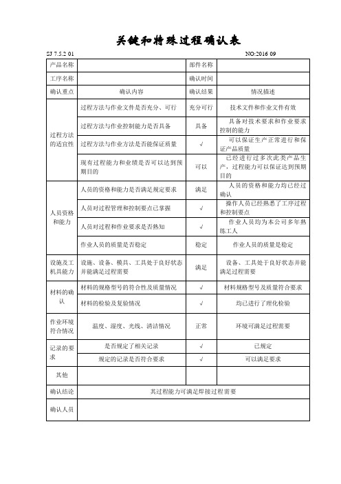 关键和特殊过程确认表