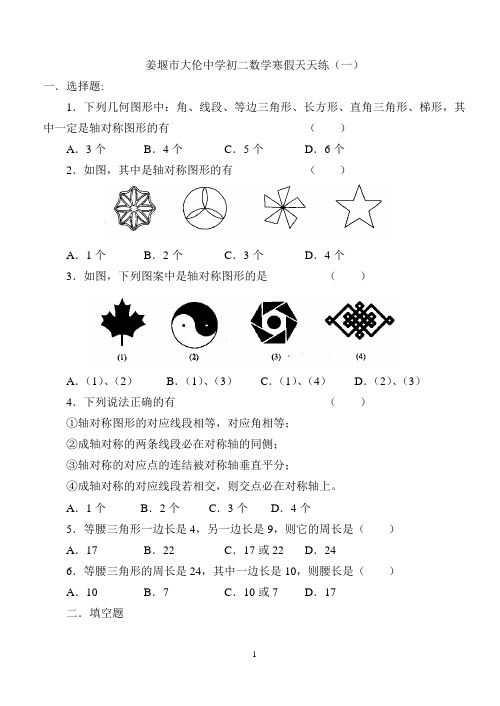 姜堰市大伦中学初二数学寒假天天练(一)
