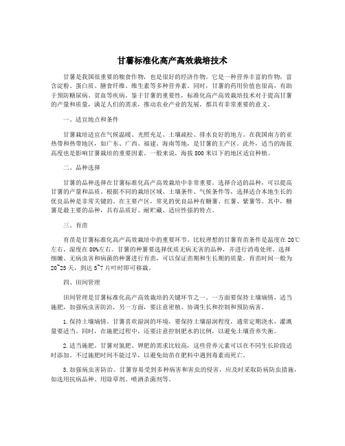 甘薯标准化高产高效栽培技术