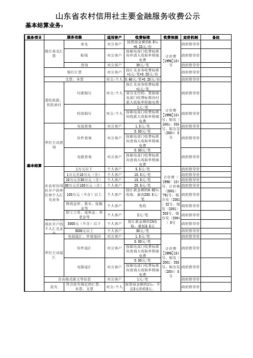农村信用社电子银行资费标准
