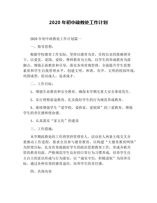 2020年初中政教处工作计划