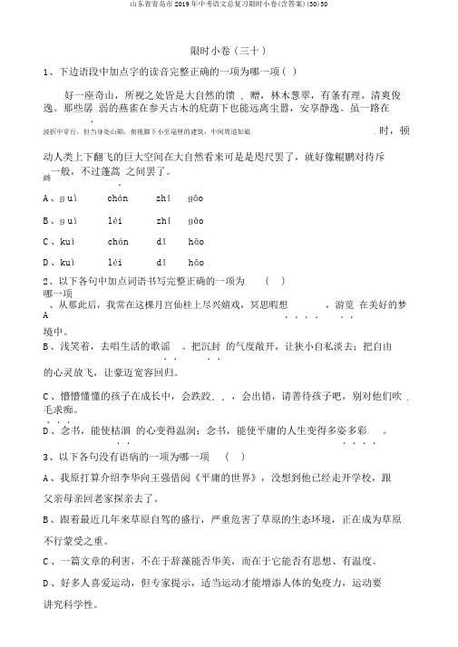山东省青岛市2019年中考语文总复习限时小卷(含答案)(30)30