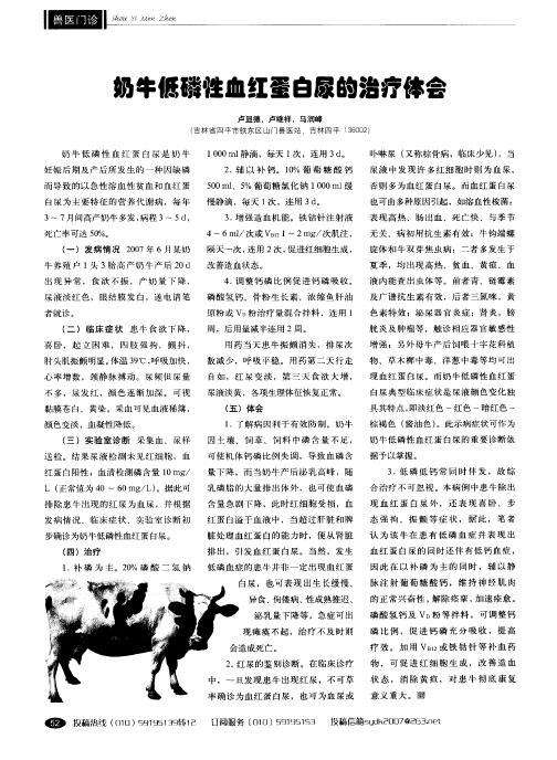 奶牛低磷性血红蛋白尿的治疗体会