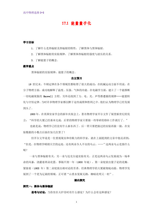 高中物理选修3-5学案5：17.1 能量量子化