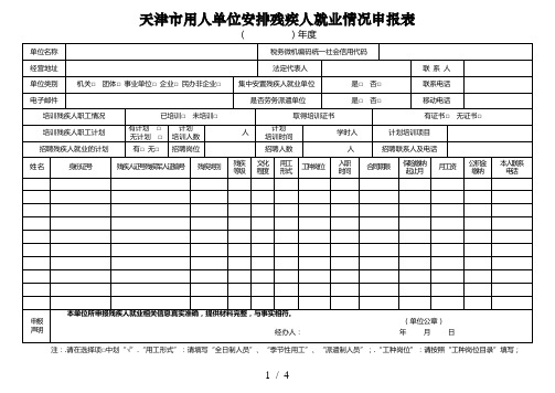天津市用人单位安排残疾人就业情况申报表