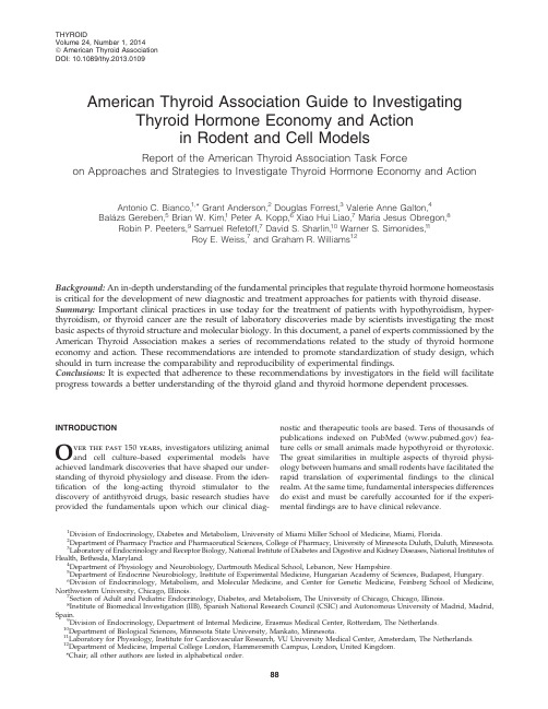 American Thyroid Association Guide to Investigating Thyroid Hormone Economy Thyroid Hormone