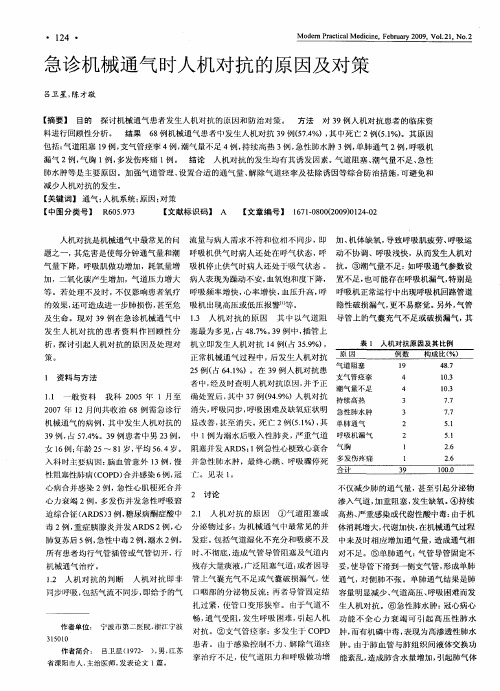 急诊机械通气时人机对抗的原因及对策
