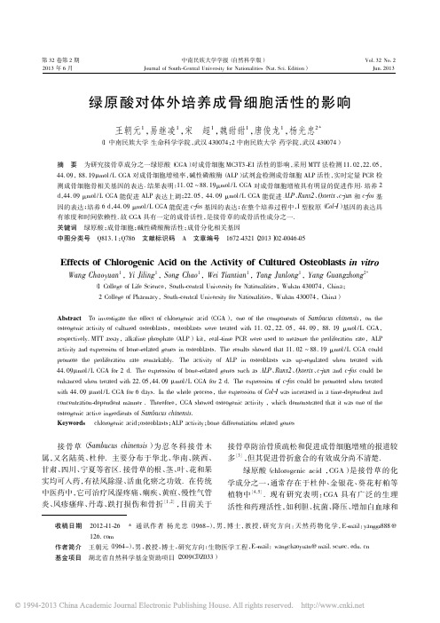 王朝元绿原酸对体外培养成骨细胞活性的影响_王朝元